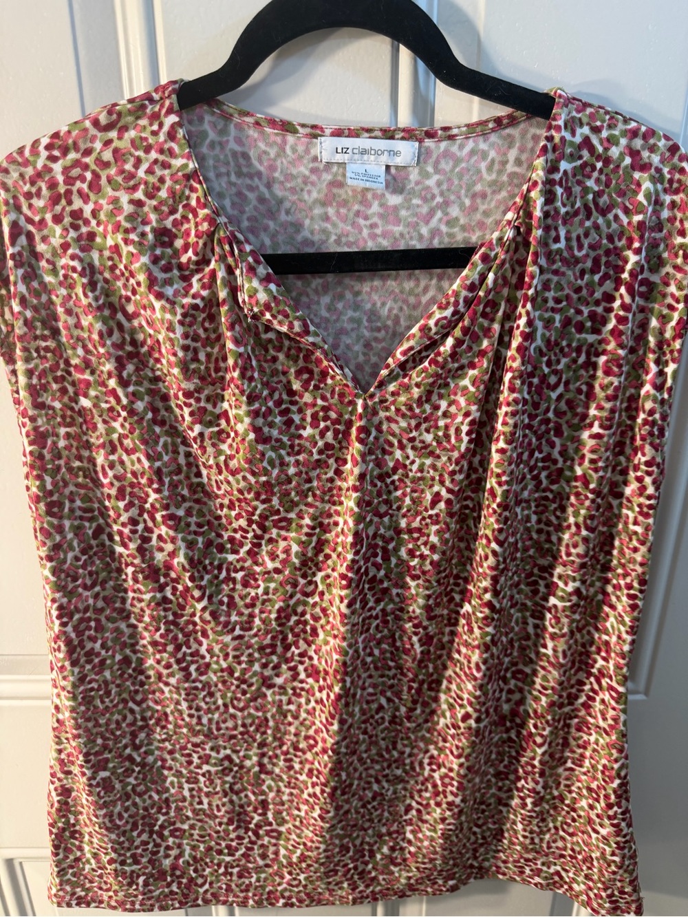 Liz Claiborne Pink and Green Sleeveless V-Neck Animal Print Camisole